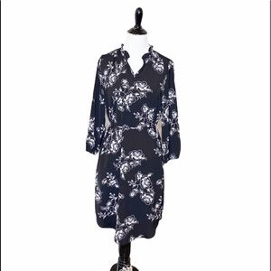 41 Hawthorn Black White Gray Floral Belted Dress Size XS